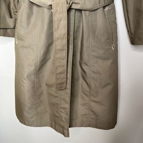 Vintage Tan Trench Coat Lined Button Front Tie Belt Union Label Women Medium - Picture 5 of 14
